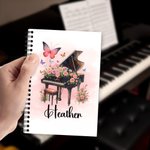 Personalised Birth Flower Piano A5 Spiral Notebook with Name Anniversary Birthday Gift for Women Music Lovers