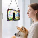 Personalisierte Glasmalerei Effekt Hund Silhouette Fenster hängenden Sonnenfänger Acryl Ornament mit Namen Sympathie Memorial Geschenk für Hundeliebhaber Besitzer