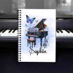 Personalised Birth Flower Piano A5 Spiral Notebook with Name Anniversary Birthday Gift for Women Music Lovers