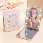 Personalised Floral Initial LED Double-Sided Makeup Mirror with Name Birthday Wedding Anniversary Gift for Women Girls