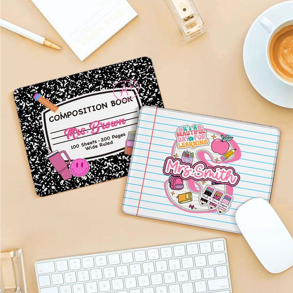 Quaderno di composizione personalizzato con matita Apple Tappetino per mouse antiscivolo con nome Regalo di apprezzamento per la giornata dell'insegnante per gli insegnanti Educatori