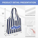 Personnalisé Sac en toile vintage rayé à carreaux Grand sac en toile réutilisable avec nom Voyage Utilisation quotidienne Cadeau d'anniversaire pour femmes