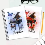 Personalised Birth Flower Piano A5 Spiral Notebook with Name Anniversary Birthday Gift for Women Music Lovers