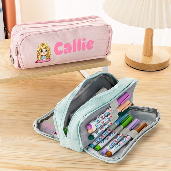 Gepersonaliseerd Schattig Potlood Etui met Drie Etages met Naam Schoolbenodigdheden Terug naar School Verjaardagscadeau voor Jongens Meisjes