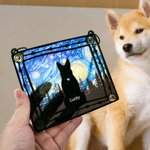 Personalisierte Glasmalerei Effekt Hund Silhouette Fenster hängenden Sonnenfänger Acryl Ornament mit Namen Sympathie Memorial Geschenk für Hundeliebhaber Besitzer
