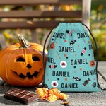 Personalised Sweets Eyeball Pumpkin Lollipop Reusable Drawstring Bag with Name Large Capacity Treat Gift Bag Halloween Holiday Gift for Kids