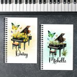 Personalised Birth Flower Piano A5 Spiral Notebook with Name Anniversary Birthday Gift for Women Music Lovers