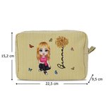 Personalisierte Mehrfarbige Streifen Kosmetiktasche mit Cartoon Figur Namen Geburtsblume und Reißverschluss Reisezubehör Geburtstag Geschenk für Damen