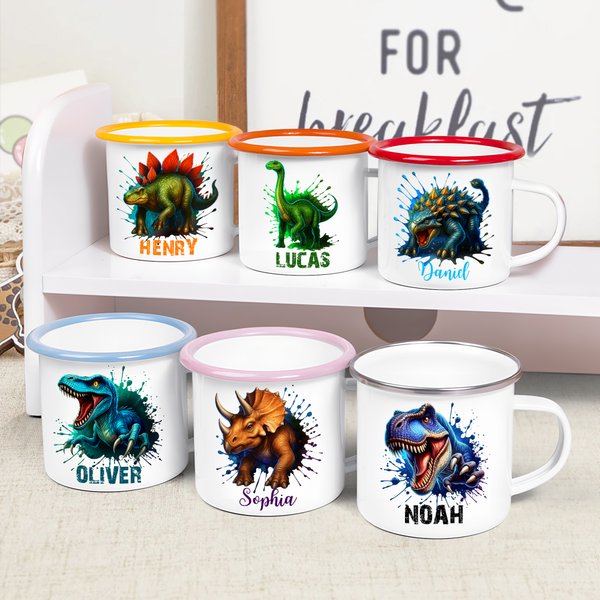 Personalised Splash-Ink Dinosaur Enamel Mug | 355 ml Capacity