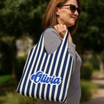 Personnalisé Sac en toile vintage rayé à carreaux Grand sac en toile réutilisable avec nom Voyage Utilisation quotidienne Cadeau d'anniversaire pour femmes