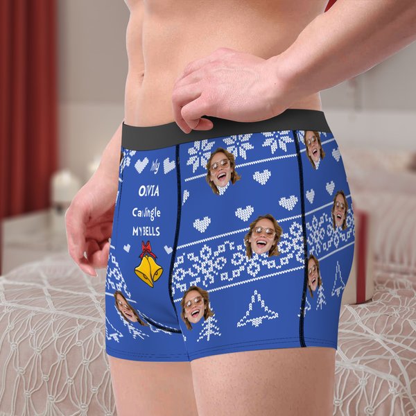 Personalised Christmas Pattern Face Photo Men's Underwear Boxer Brief with Name Valentine's Day Anniversary Gift for Husband Boyfriend
