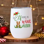 Sombrero de Santa Claus personalizado con tema navideño de bastones de caramelo Vaso de vino isotérmico de 12 oz con labio y nombre Decoración del hogar Regalo navideño para un amigo de la familia