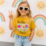 Personlig Hello Apple Pencil Bow Myk T-skjorte i 100 % bomull for barn og voksne med navn og karakter Tilbake til skolen Første skoledag Gave til barnelærere