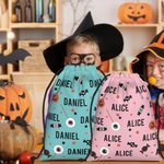 Personalised Sweets Eyeball Pumpkin Lollipop Reusable Drawstring Bag with Name Large Capacity Treat Gift Bag Halloween Holiday Gift for Kids