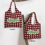Personnalisé Sac en toile vintage rayé à carreaux Grand sac en toile réutilisable avec nom Voyage Utilisation quotidienne Cadeau d'anniversaire pour femmes