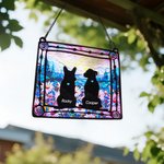 Personalisierte Glasmalerei Effekt Hund Silhouette Fenster hängenden Sonnenfänger Acryl Ornament mit Namen Sympathie Memorial Geschenk für Hundeliebhaber Besitzer