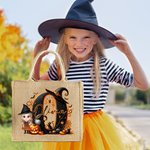 Personalised Cartoon Witch Vampire Character Large Jute Tote Bag with Initial and Name Halloween Party Gift for Women Boys Girls