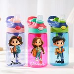 Borraccia personalizzata con nome e disegno carino, con cannuccia e coperchio a prova di perdite - Regalo di compleanno e ritorno a scuola per bambini