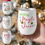 Sombrero de Santa Claus personalizado con tema navideño de bastones de caramelo Vaso de vino isotérmico de 12 oz con labio y nombre Decoración del hogar Regalo navideño para un amigo de la familia