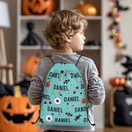 Personalised Sweets Eyeball Pumpkin Lollipop Reusable Drawstring Bag with Name Large Capacity Treat Gift Bag Halloween Holiday Gift for Kids