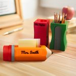 Personalised Sharpener-Shaped Pencil Holder and Pencil-Shaped Sticky Note Box Set with Text Desk Decor Birthday Gift for Teachers Students
