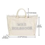 Personalizada Perla Rhinestone Carta Beige Lienzo Borla Bolsa Tote Boda Ducha Nupcial Luna de miel Regalo para la novia
