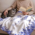 Personalized Toile De Jouy Line 1-7 Cats Soft Throw Blanket with Names Home Decor Memorial Birthday Gift for Cat Lover