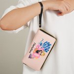 Personalizada Torta de Cumpleaños Globo de dibujos animados Chica PU Cartera de cuero con cremallera con el nombre del número y correa de muñeca Cumpleaños Aniversario Regalo para Niñas Mujeres