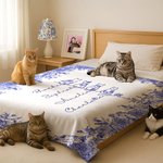 Personalized Toile De Jouy Line 1-7 Cats Soft Throw Blanket with Names Home Decor Memorial Birthday Gift for Cat Lover