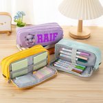 Personalised Cute Cartoon Animal Three-Layer Pencil Case Pouch with Name School Supply Back to School Birthday Gift for Boy Girl