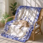 Personalized Toile De Jouy Line 1-7 Cats Soft Throw Blanket with Names Home Decor Memorial Birthday Gift for Cat Lover