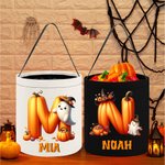Personalized Halloween Ghost Pumpkin Candy Basket with Initial and Name Trick or Treat Activity Halloween Party Gift for Boys Girls