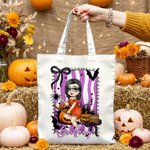 Personalized Cartoon Character Witch Pumpkin Reusable Canvas Tote Bag with Name Trick or Treat Halloween Party Gift for Boys Girls Women