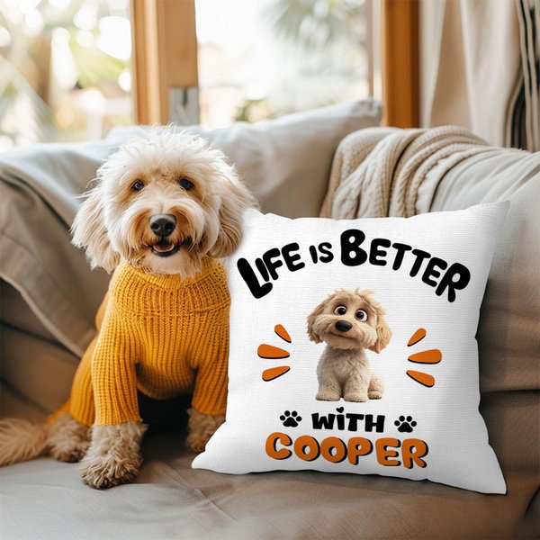 Spersonalizowana poduszka z imieniem 3D Cartoon Dog Miękka poszewka na poduszkę z imieniem Dekoracja domu Urodziny Adopcja Rocznica Prezent dla psich mam Miłośnicy psów