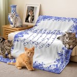 Personalized Toile De Jouy Line 1-7 Cats Soft Throw Blanket with Names Home Decor Memorial Birthday Gift for Cat Lover