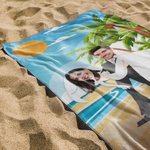 Personalized Summer Beach Cartoon Couple Quick Dry Oversized Beach Towel with Face Photo and Name Wedding Travel Honey Moon Gift for Newlywed Couple