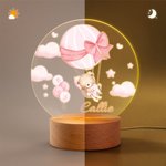Personalised Cloud Hot Air Balloon Cute Teddy Bear LED Night Light with Name and Wooden Base Nursery Decor Birthday Gift for Baby Kid