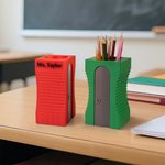 Personalised Sharpener-Shaped Pencil Holder and Pencil-Shaped Sticky Note Box Set with Text Desk Decor Birthday Gift for Teachers Students