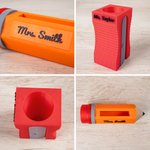 Personalised Sharpener-Shaped Pencil Holder and Pencil-Shaped Sticky Note Box Set with Text Desk Decor Birthday Gift for Teachers Students