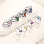 Personalized Dainty Birthstone Ring with Engraved Name Women Jewelry Birthday Mother's Day Gift for Mom Grandma