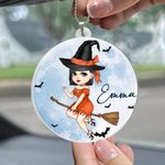 Spersonalizowany kapelusz czarownicy Kreskówkowy księżyc Akrylowy wisiorek z imieniem Halloween Prezent urodzinowy dla kobiet i dziewcząt