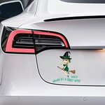 Personalised Witch Hat Cartoon Character Weatherproof Car Sticker with Name and Text Halloween Birthday Gift for Women