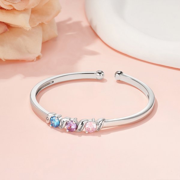 Bracciale personalizzato 1-5 pietre di nascita della famiglia con nome inciso Gioielli da donna Compleanno Anniversario Regalo per la festa della mamma nonna
