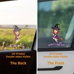 Personalised Witch Hat Cartoon Character Weatherproof Car Sticker with Name and Text Halloween Birthday Gift for Women