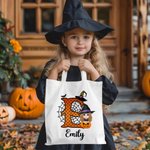 Personalisierte Spider Web Initial Cartoon Charakter Kürbis wiederverwendbare Canvas Tasche mit Namen Halloween Party Geschenke für Kinder