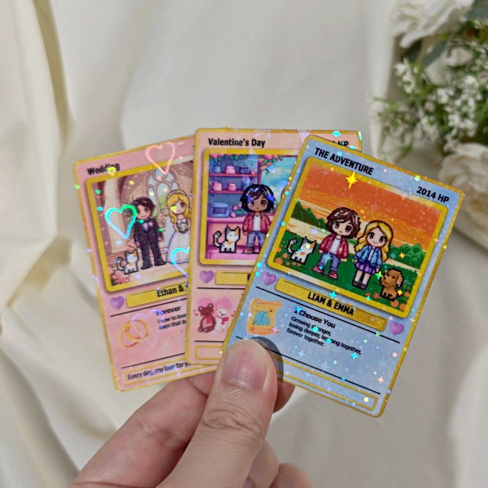 Tarjeta Poke Clásica TCG Personalizada con Texto y Soporte de Madera Regalo de Boda San Valentín Aniversario para Pareja 6