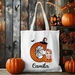 Personalisierte Spider Web Initial Cartoon Charakter Kürbis wiederverwendbare Canvas Tasche mit Namen Halloween Party Geschenke für Kinder