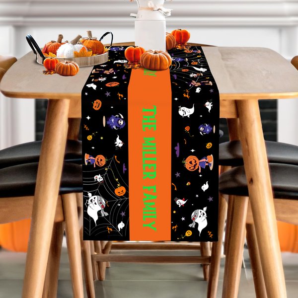 Personlig spöke pumpa flerfärgad bordslöpare med text heminredning halloween fest present till familj vän