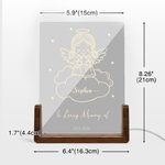 Personalised Angel Baby Acrylic LED Night Light with Name Text Date and Wooden Base Sympathy Memorial Gift for Bereaved Parent