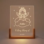 Personalised Angel Baby Acrylic LED Night Light with Name Text Date and Wooden Base Sympathy Memorial Gift for Bereaved Parent